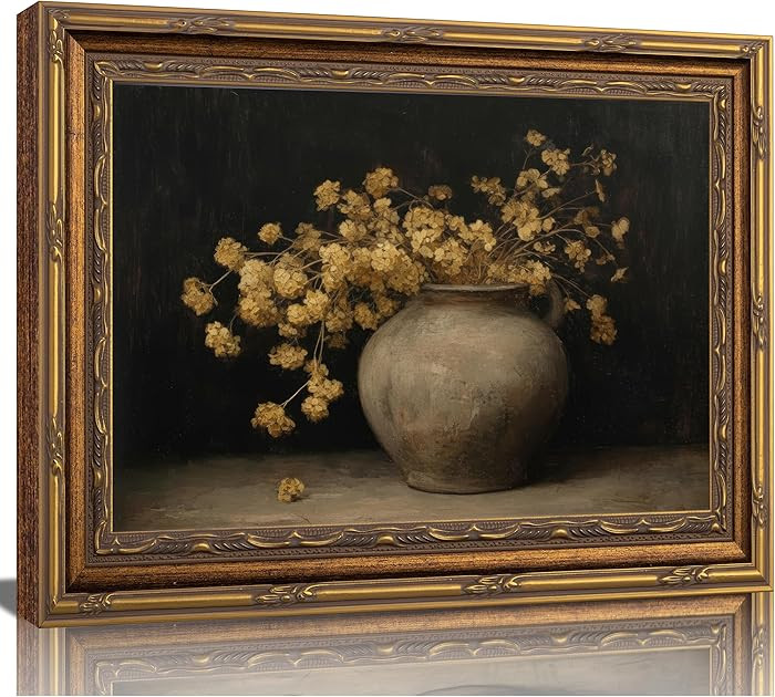 Vintage Gold Framed Floral Wall Art Rustic Farmhouse Dark Moody Flower Botonical Canvas Painting ... | Amazon (US)