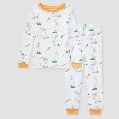 Burt's Bees Baby® Kids' 2pc Rabbit Organic Cotton Long Sleeve Pajama Set - Orange | Target
