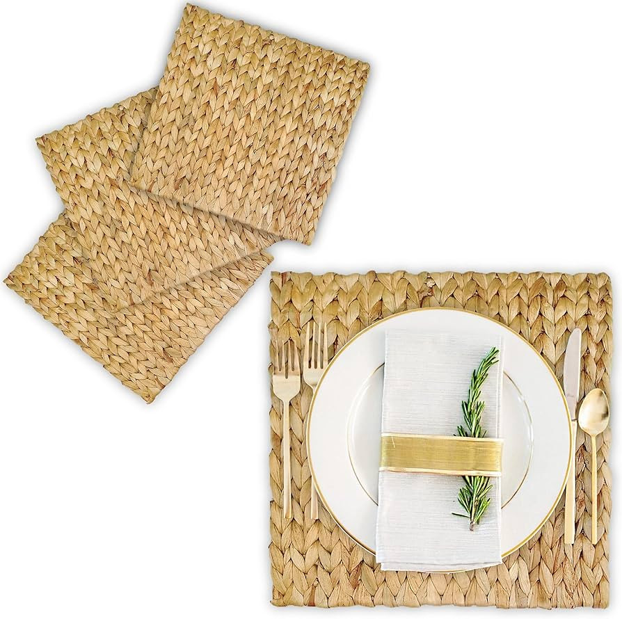TAGREE Wicker placemats, Hyacinth placemats, Woven placemats, placemats Square, Farmhouse placema... | Amazon (US)