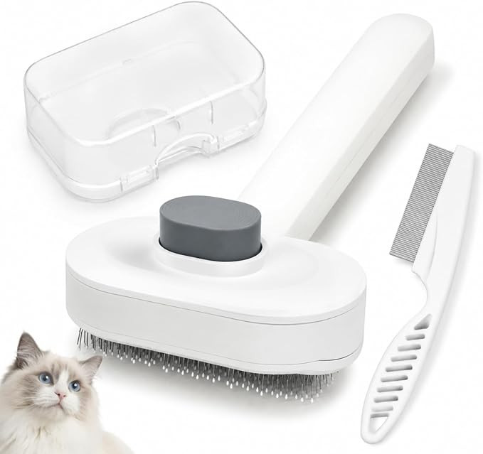 Cat Brush for Shedding, Self Cleaning Slicker Brush for Cats Dogs | White Premium Design, Dense B... | Amazon (US)