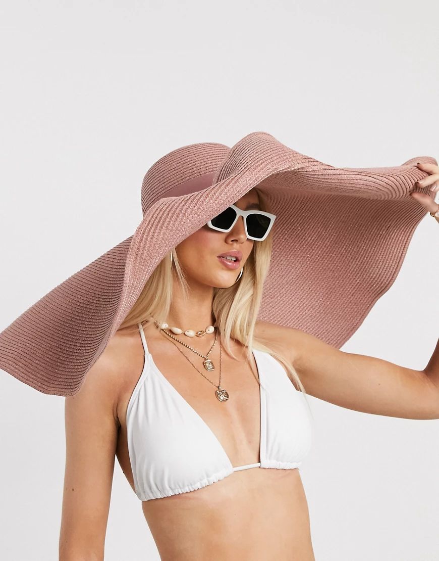 ASOS DESIGN oversized straw hat with size adjuster in pink | ASOS (Global)