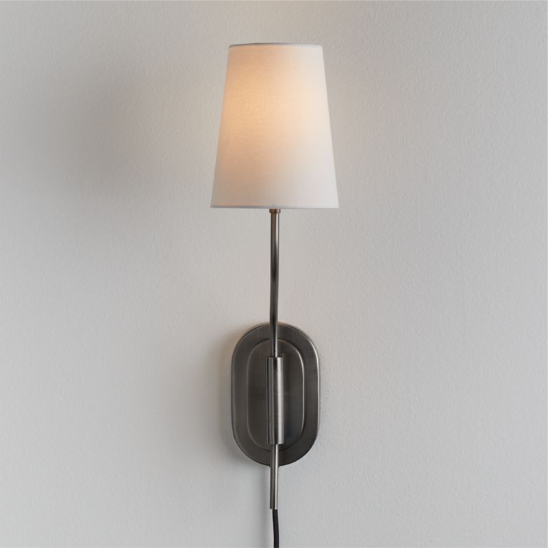 Seguin Brushed Nickel Single-Light Traditional Plug In Wall Sconce + Reviews | Crate & Barrel | Crate & Barrel
