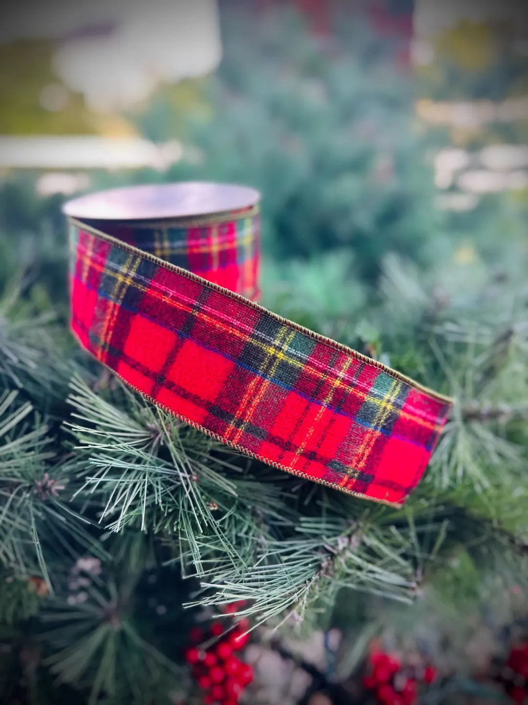 Red Tartan Plaid Wired Christmas Ribbon, 2.5 Inch - Etsy | Etsy (US)
