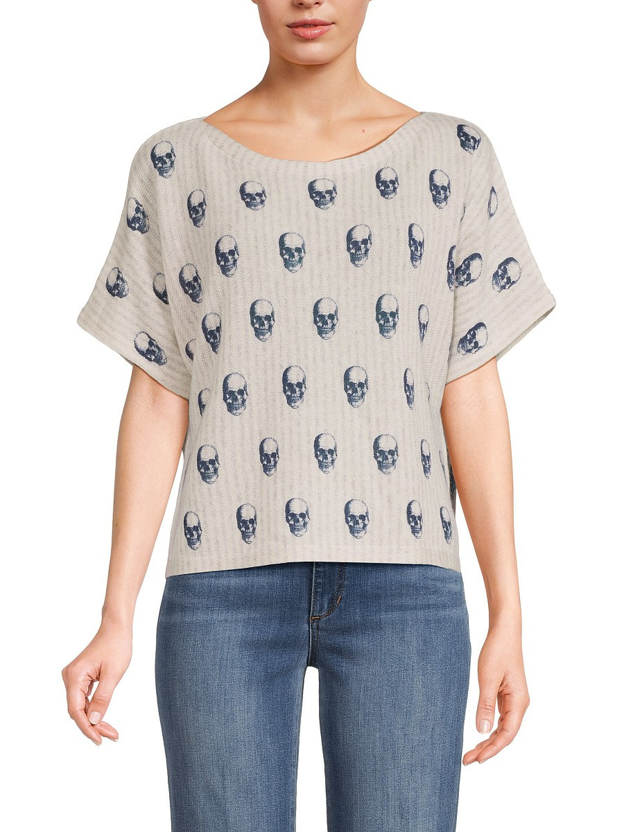 360 Cashmere Women's Marcella Skull Print Cashmere Top - Grey Multicolor - Size M | Saks Fifth Avenue OFF 5TH