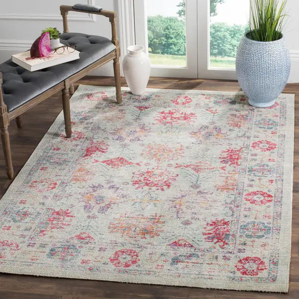 SAFAVIEH Windsor Lenaig Shabby Chic Cotton/ Polyester Distressed Rug - 8' x 10' - Ivory/Fuchsia | Bed Bath & Beyond