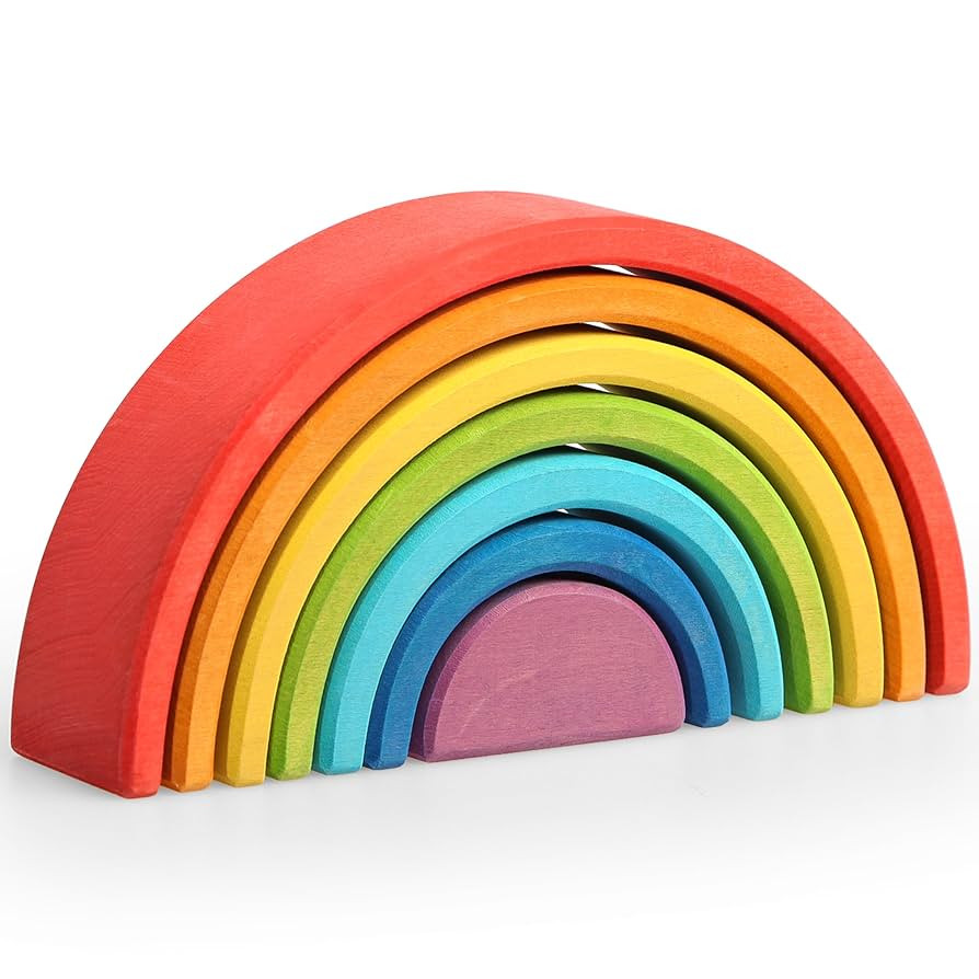 7Pcs Wooden Rainbow Stacker Toy, Wooden Rainbow Stacking Toy, Montessori Nesting Puzzle for Kids,... | Amazon (US)