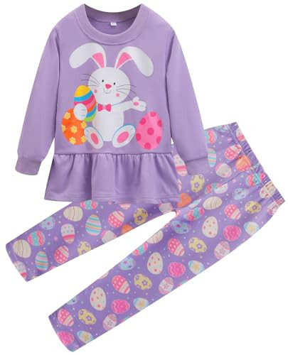 RETSUGO Toddler Girl Easter Outfit 2 Piece Bunny Clothing Sets Rabbits Sweatshirt Long Sleeve Dress Tops Kids Bunny Eggs Leggings Pants Set 8-9 Years old/2009 | Amazon (US)