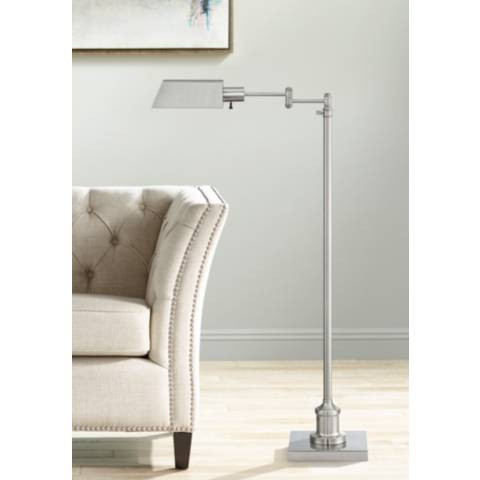 Regency Hill Jenson Brushed Nickel Adjustable Swing Arm Pharmacy Floor Lamp | Lamps Plus