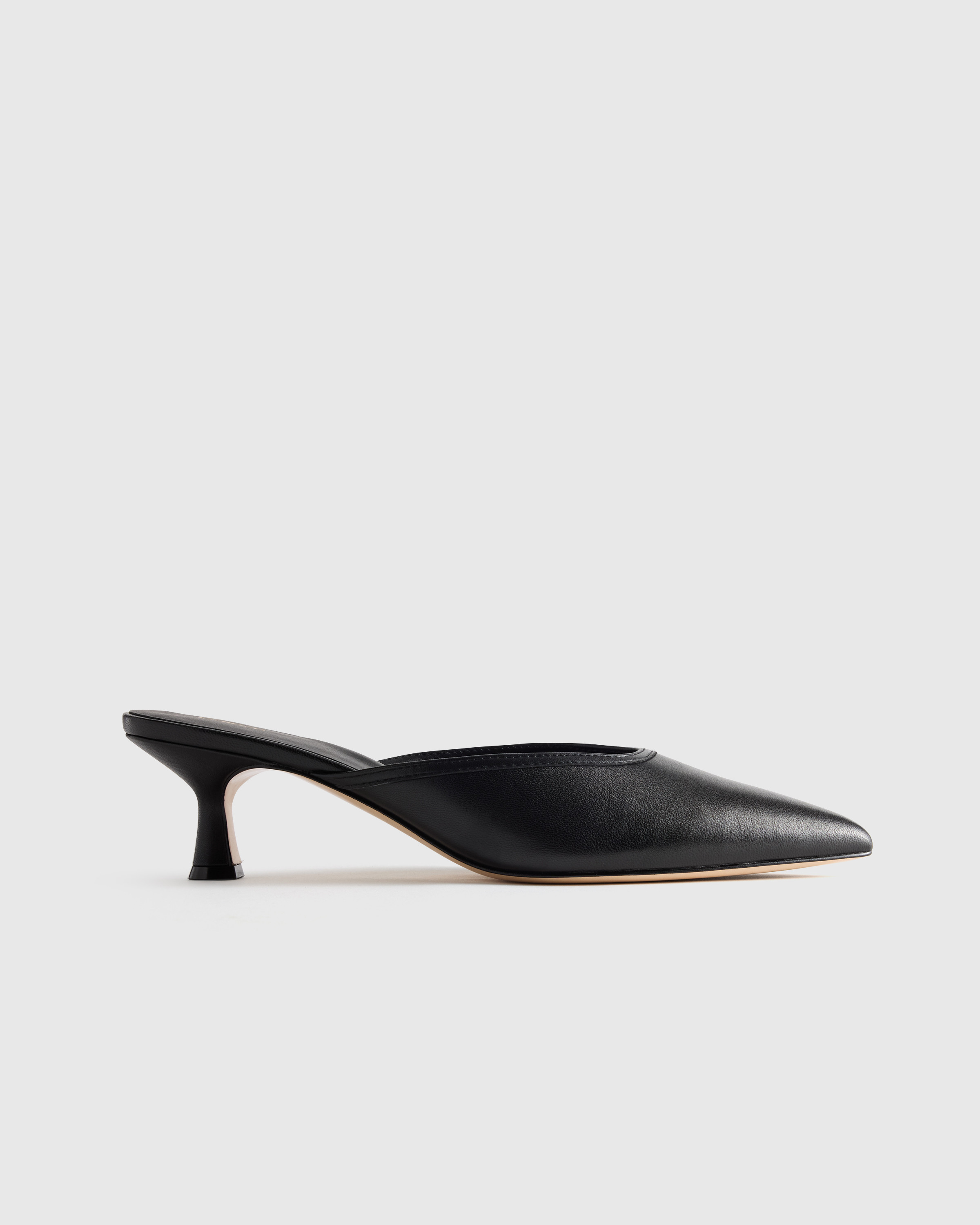 Quince | Women's Italian Leather 40mm Kitten Heel Mule in Black, Size 9.5 | Quince