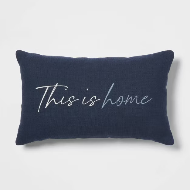 'This is Home' Embroidered Lumbar Throw Pillow Blue - Threshold™ | Target