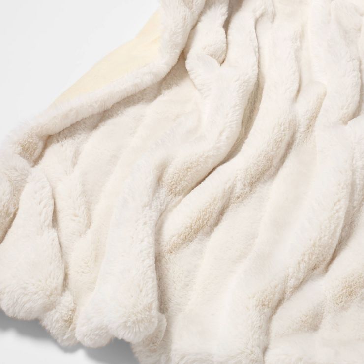 Textured Faux Fur Reversible Throw Blanket Neutral - Project 62&#8482; | Target