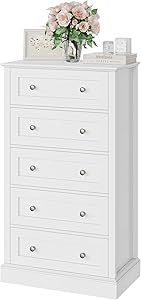 FACBOTALL 5 Drawer Dresser, Tall White Dresser with 5 Drawers, Chest of Drawers Cabinet Wood Dres... | Amazon (US)