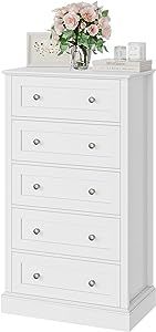 FACBOTALL 5 Drawer Dresser, Tall White Dresser with 5 Drawers, Chest of Drawers Cabinet Wood Dres... | Amazon (US)
