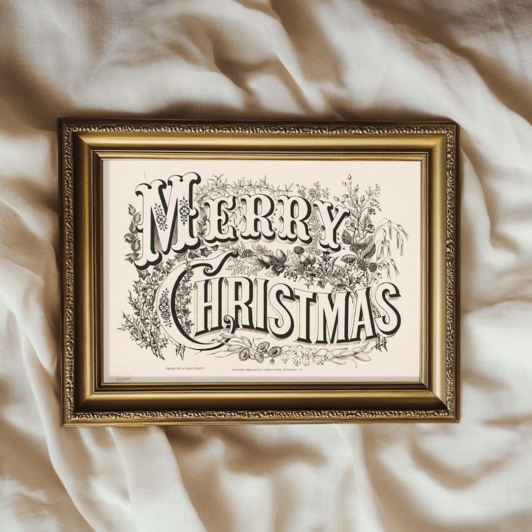 Merry Christmas Vintage Typography Print Traditional Christmas Decor PRINTABLE No. 424 - Etsy | Etsy (US)