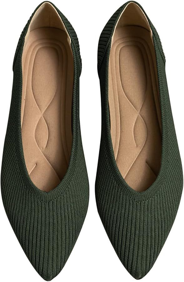 Women's Flats Shoes Pointed Toe Knit Ballet Comfortable Dressy Slip On Flat | Amazon (US)