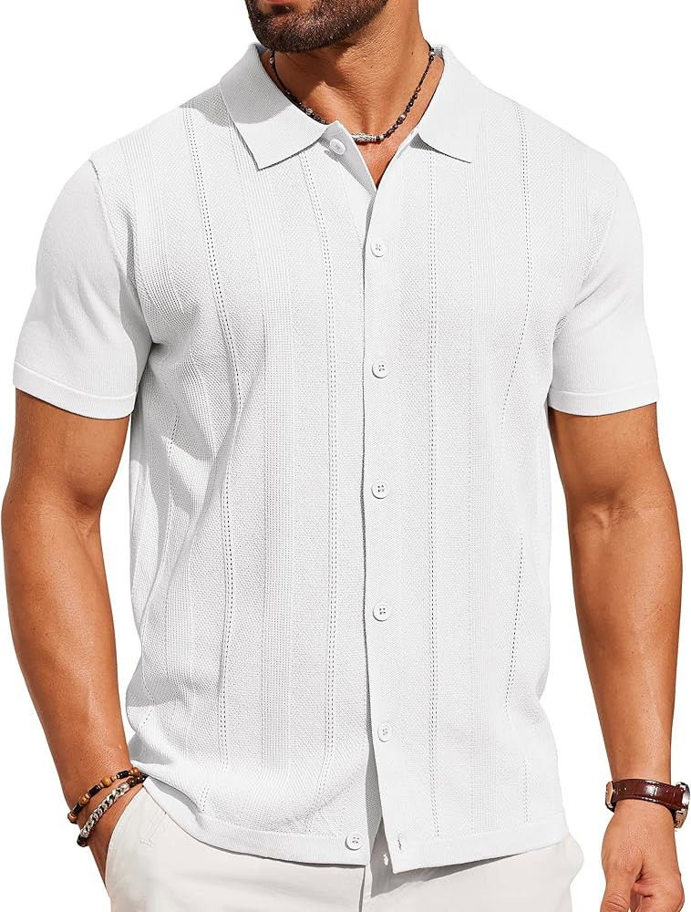 COOFANDY Men's Knit Short Sleeve Button Down Polo Shirts | Amazon (US)