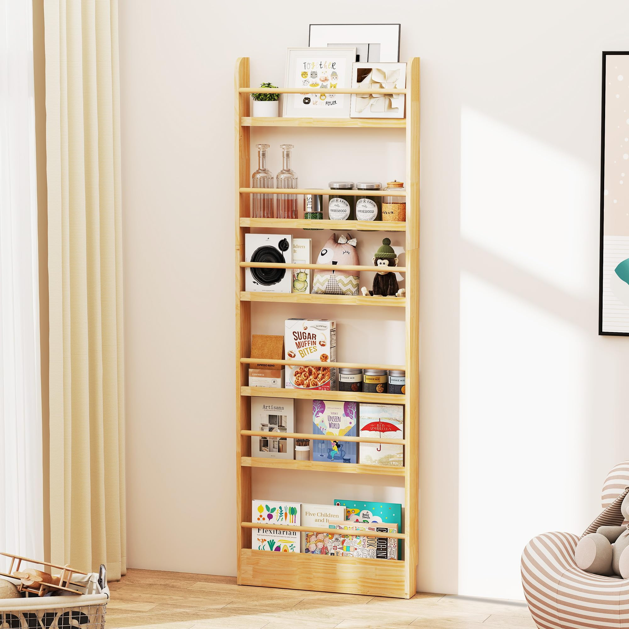 6 Tier Behind The Door Bookshelf, Space Saving Behind The Door Bookcase Wooden Kids Wall Bookcase... | Amazon (US)