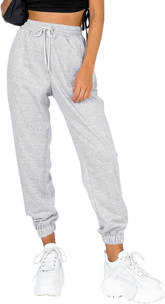 Ezymall Womens Sweatpants Comfy High Waisted Workout Athletic Lounge Joggers Pants with Pockets | Amazon (US)