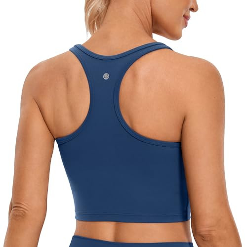 CRZ YOGA Butterluxe Racerback Crop Tank Tops for Women - Padded Y-Back Longline Sports Bras Scoop... | Amazon (US)