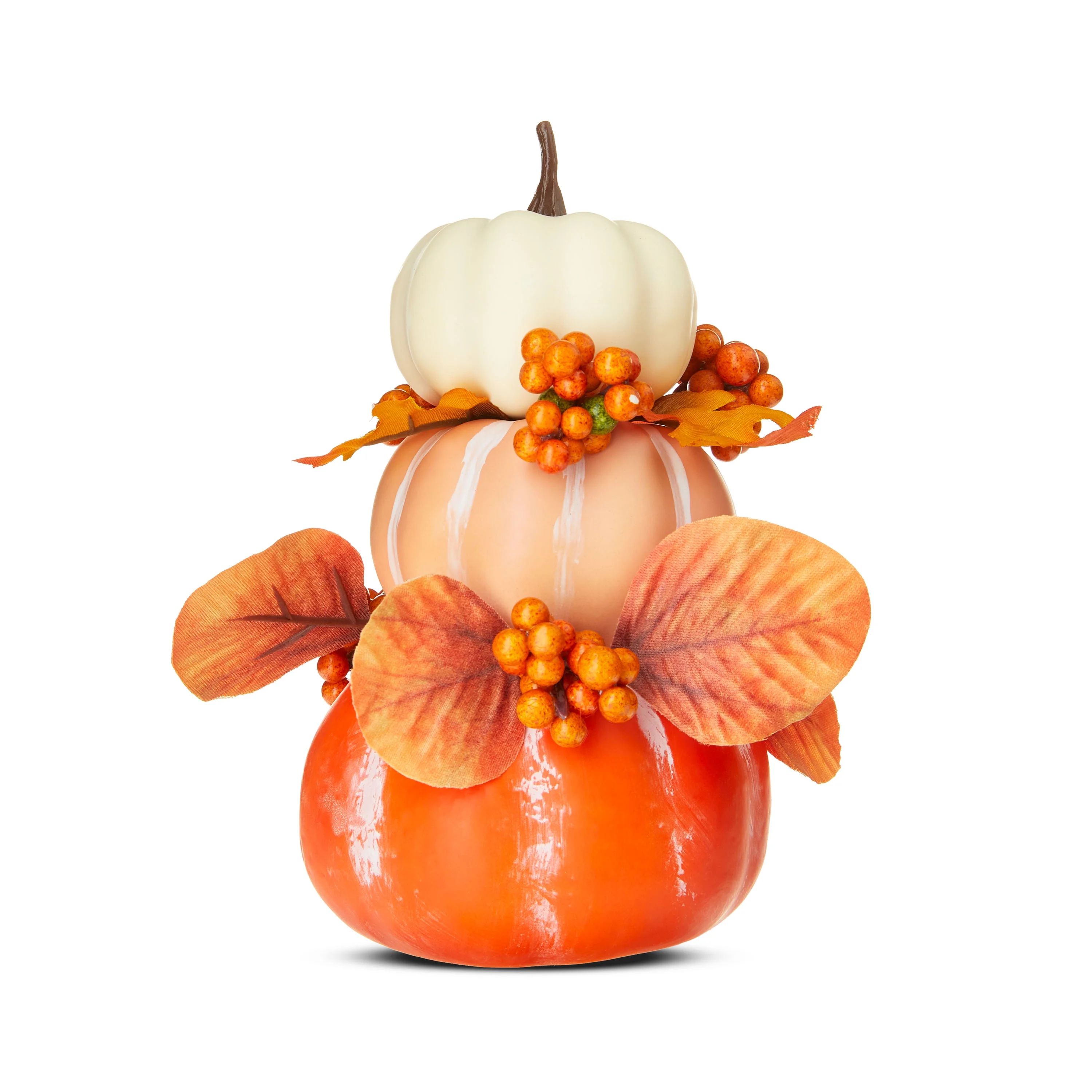 Harvest Orange Mini Pumpkin Stack Tabletop Decor, 6.5 in, by Way To Celebrate | Walmart (US)