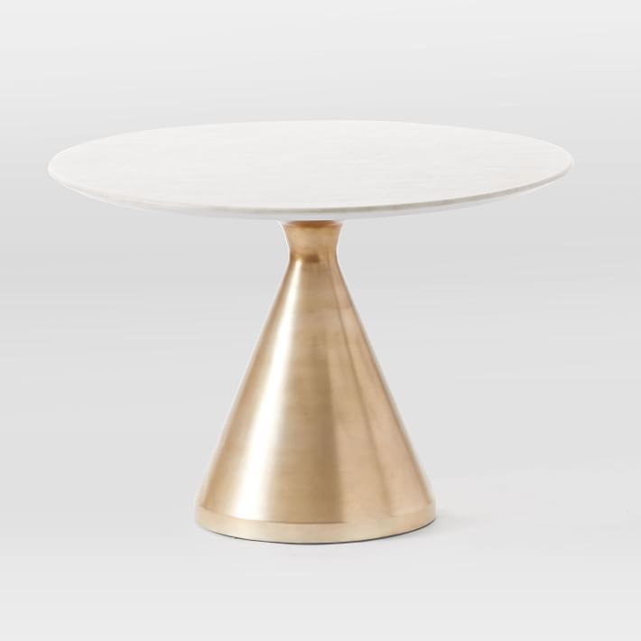 Silhouette Pedestal Dining Table, Round, 44", Marble, Antique Brass | West Elm (US)