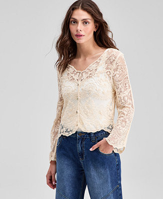Women's Lace Long-Sleeve Top | Macy's