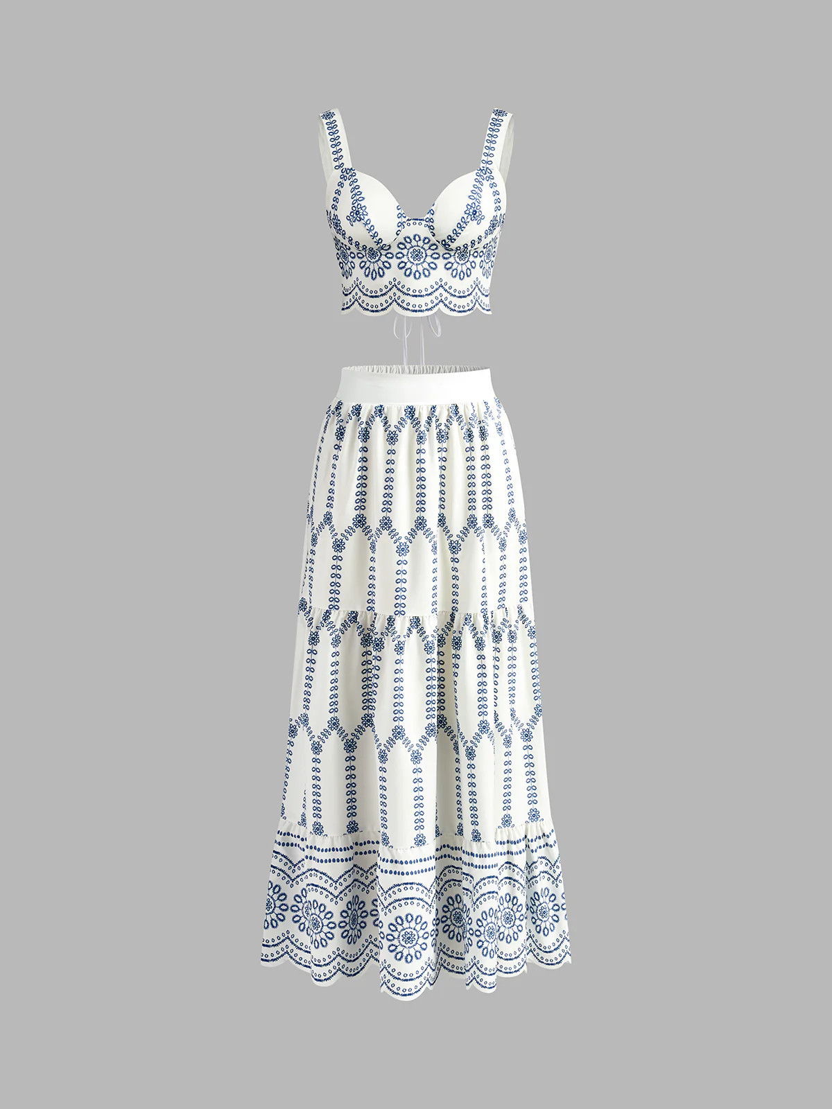 Printed Sleeveless Tie Back Skirt Set | Commense