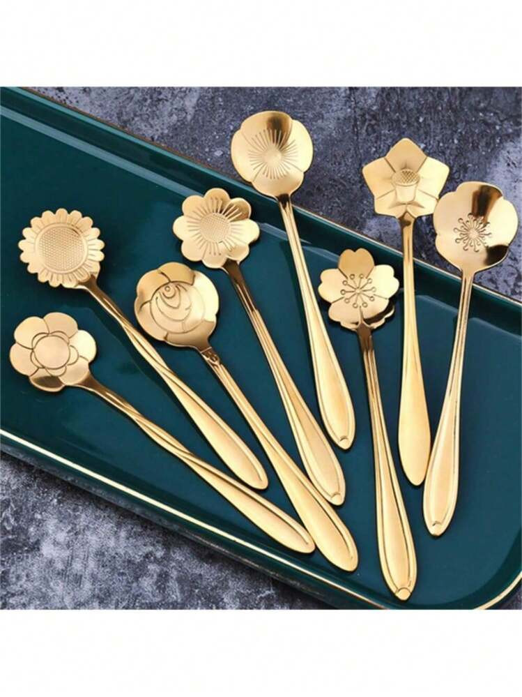1/3/5/10/20pcs Stainless Steel Leaf Design Spoons, Creative Gold Coffee Stirring Spoons, Multi-Function Cake Dessert Daily Use Spoons,School Supplies | SHEIN