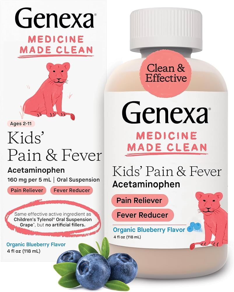 Genexa Kids’ Pain and Fever Reducer | Childrens Acetaminophen, Dye Free, Liquid Oral Suspension... | Amazon (US)