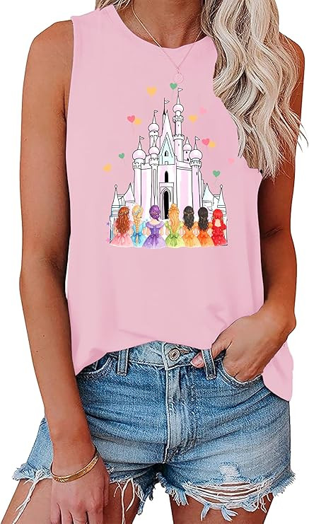 AMWIPE Magic Castle Tank Top for Women Magic Kingdom Graphic Shirt Tops Summer Vacation Vest | Amazon (US)