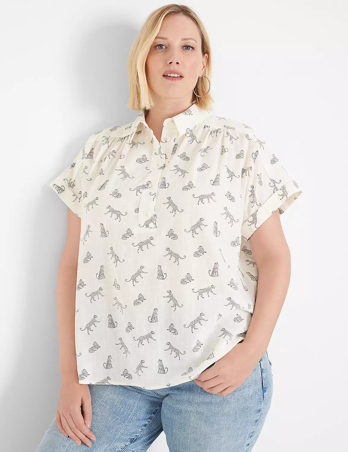 Short-Sleeve Collared Popover Blouse | LaneBryant | Lane Bryant (US)