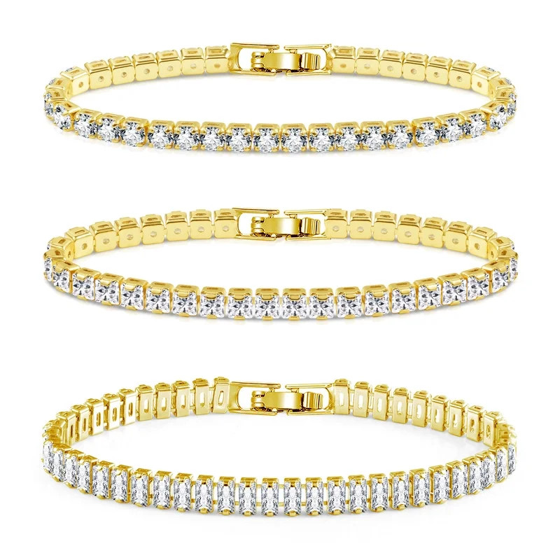 Alexcraft Cubic Zirconia Tennis Bracelet | 14K Gold Plated 4mm Bracelet, Gold Bracelet for Women ... | Walmart (US)