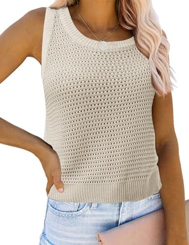 SECRETEYARD Womens Knit Sweater Vest Summer Tank Tops Round Neck Crochet Hollow Out Sleeveless Crop Top | Amazon (US)