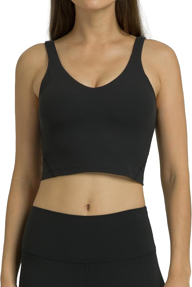 Colorfulkoala Women's Dreamlux Ribbed V-Neck Workout Tank Top with Built-in Shelf Bra Padded Crop... | Amazon (US)