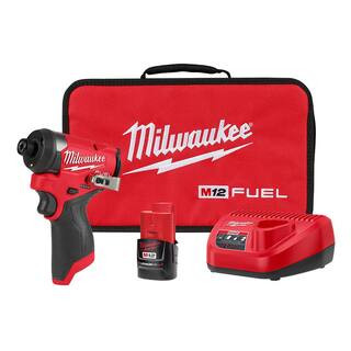 Milwaukee M12 FUEL 12-Volt Lithium-Ion Brushless Cordless 1/4 in. Hex Impact Driver Compact Kit W... | The Home Depot
