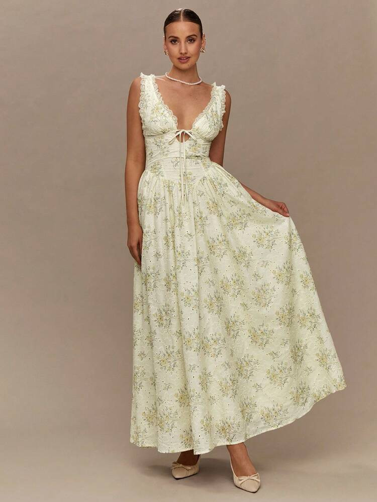 Enchnt Elegantes Damen-Mesh-Kleid mit bestickter Spitzenkante | SHEIN