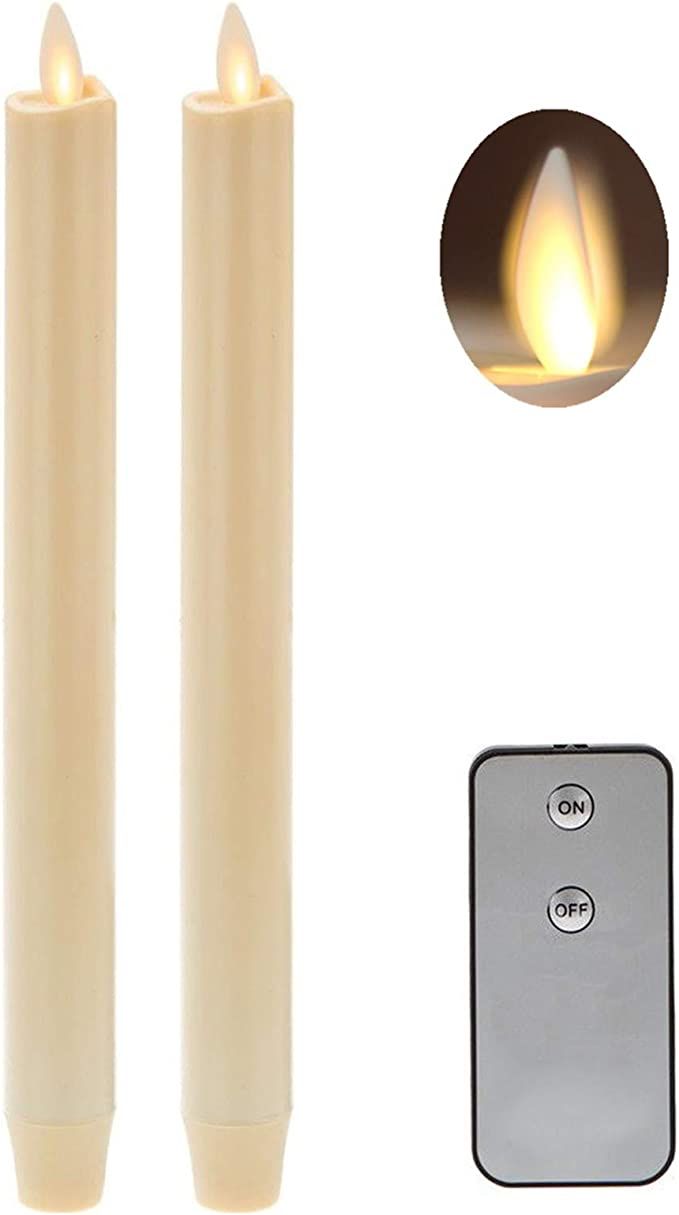 NONNO&ZGF 2PCS Flameless 8 Inch Ivory Battery Operated Taper Candles with Flickering Wick - Flame... | Amazon (US)