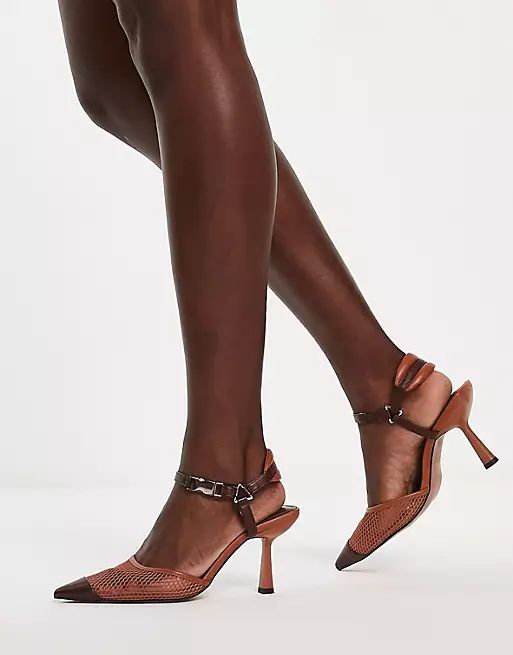 ASOS DESIGN Sail mesh heeled shoes in tan | ASOS (Global)