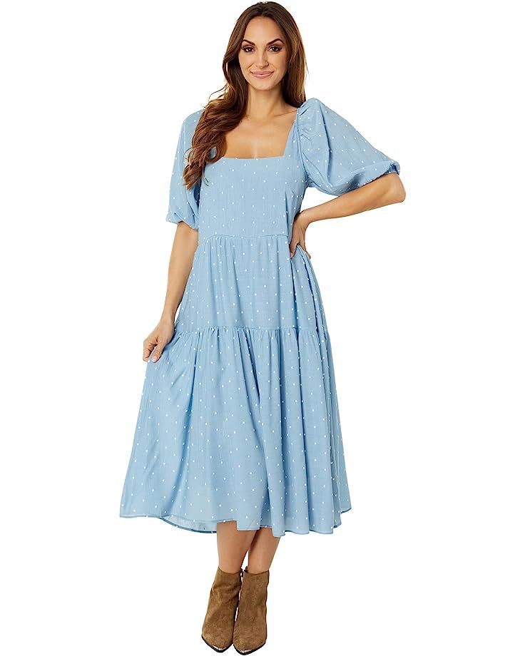 MOON RIVER Clip Dot Midi Tiered Dress | Zappos