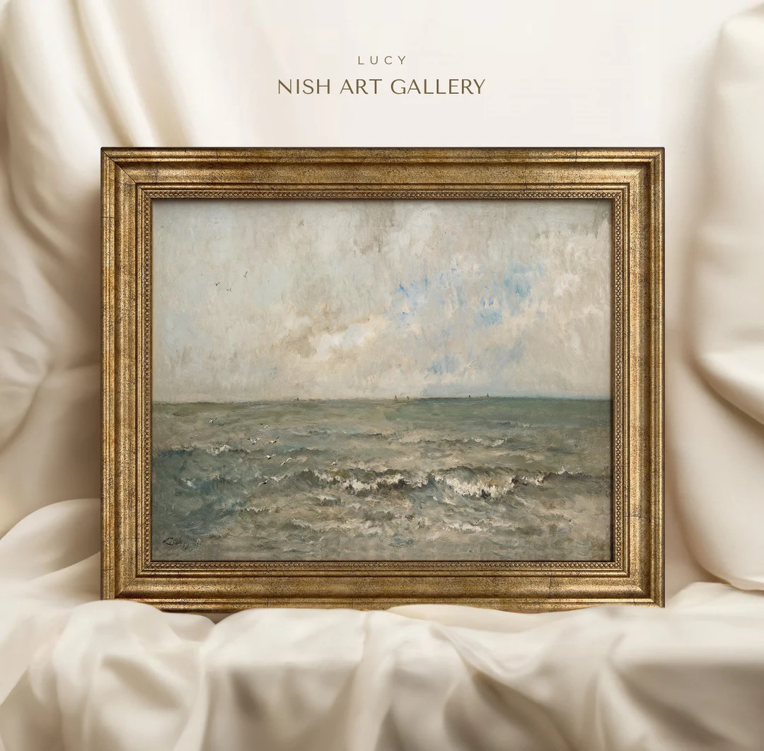 Vintage Art Framed, Vintage Muted Seascape Painting, Shelving Decor Ideas, Ornate Gold Framed, Tr... | Etsy (US)