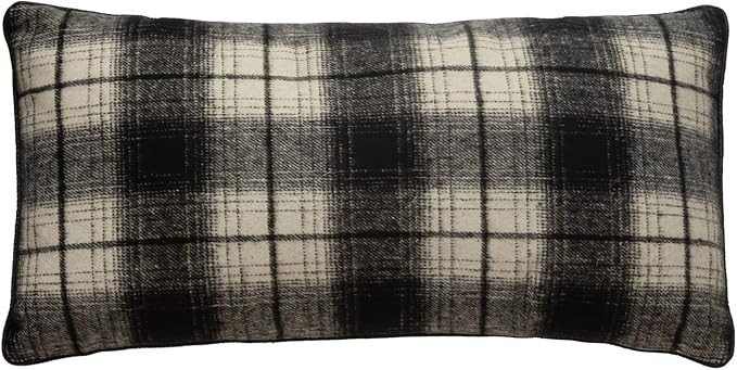 Fabric Lumbar Pillow with Piping, Black and White Plaid | Amazon (US)