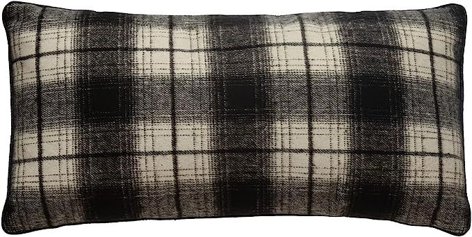 Fabric Lumbar Pillow with Piping, Black and White Plaid | Amazon (US)