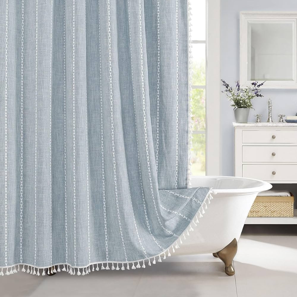 MitoVilla Blue Boho Fabric Shower Curtain, Modern Farmhouse Cotton Linen Shower Curtains for Vint... | Amazon (US)