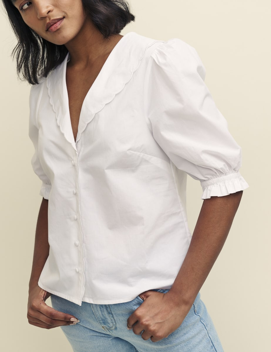 White Puff Sleeve Collared Blouse | Nobody's Child