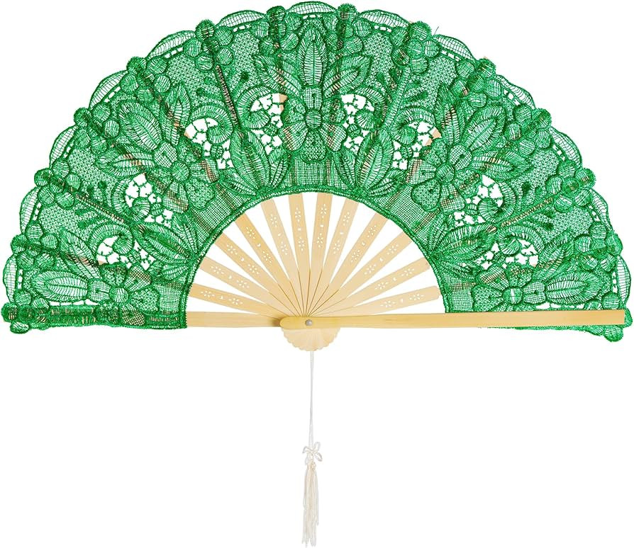 choyaxo Cotton Lace Folding Hand Fans Embroidered Flowers Pattern Handheld Fans for Costume Weddi... | Amazon (US)