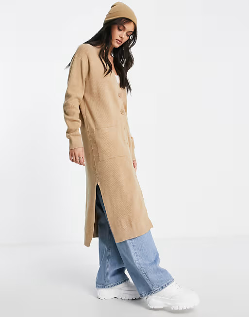 Stradivarius long cardigan in beige | ASOS (Global)