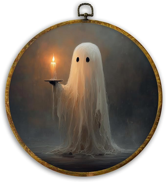 CUANFDDSF Vintage Halloween Ghost Round Wall Art Decor, Spooky Ghost Holding Candle Wall Hanging ... | Amazon (US)