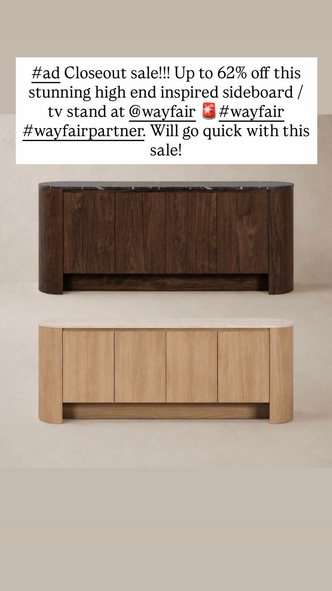 #ad Closeout sale!!! Up to 62% off this stunning high end inspired sideboard / tv stand at @Wayfair  🚨#wayfair #wayfairpartner. Will go quick with this sale!