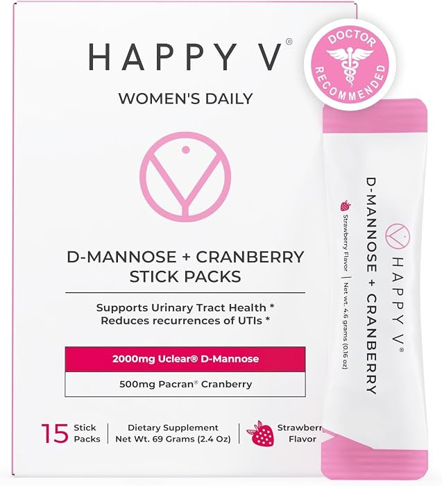 Happy V D-Mannose + Cranberry Stick Packs | Dr Formulated Urinary Tract Support Supplement | D Ma... | Amazon (US)