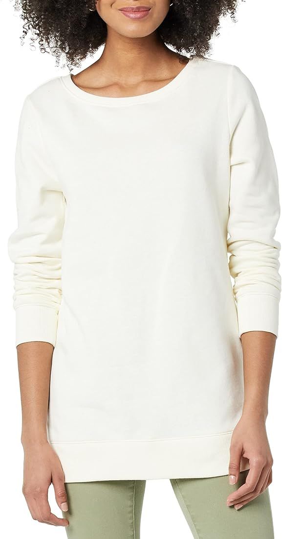 Amazon.com: Amazon Essentials Women's Straight Fit Open-Neck Fleece Tunic Sweatshirt Sweater, Cre... | Amazon (US)